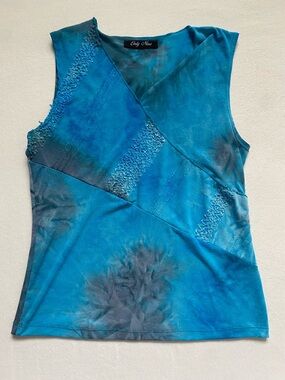 Vintage Turquoise Blue Sleeveless-Style Top